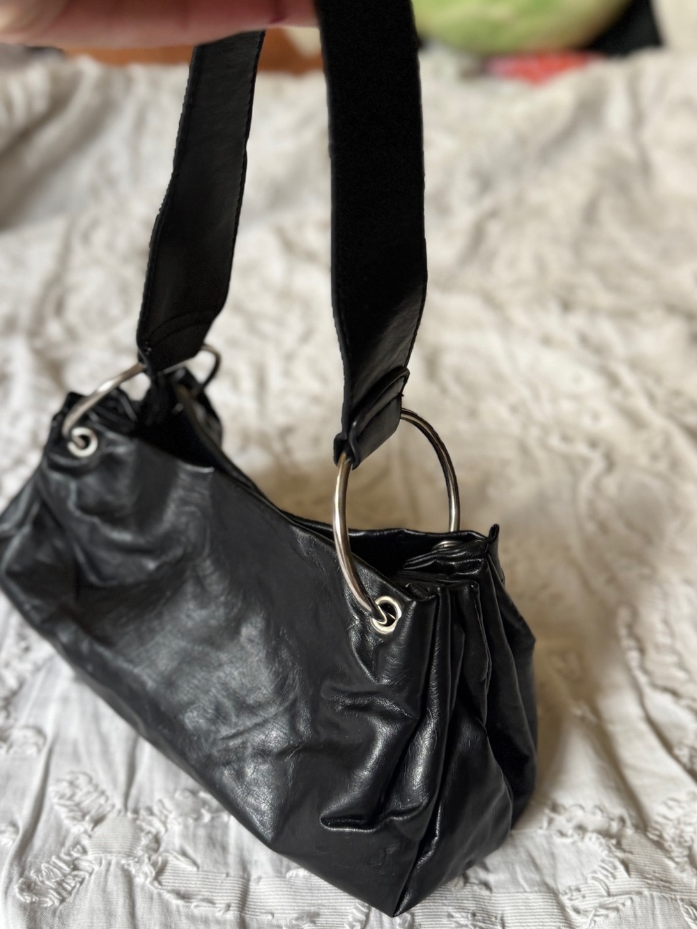 Minicci Black Shoulder Bag with Silver Ring Handles